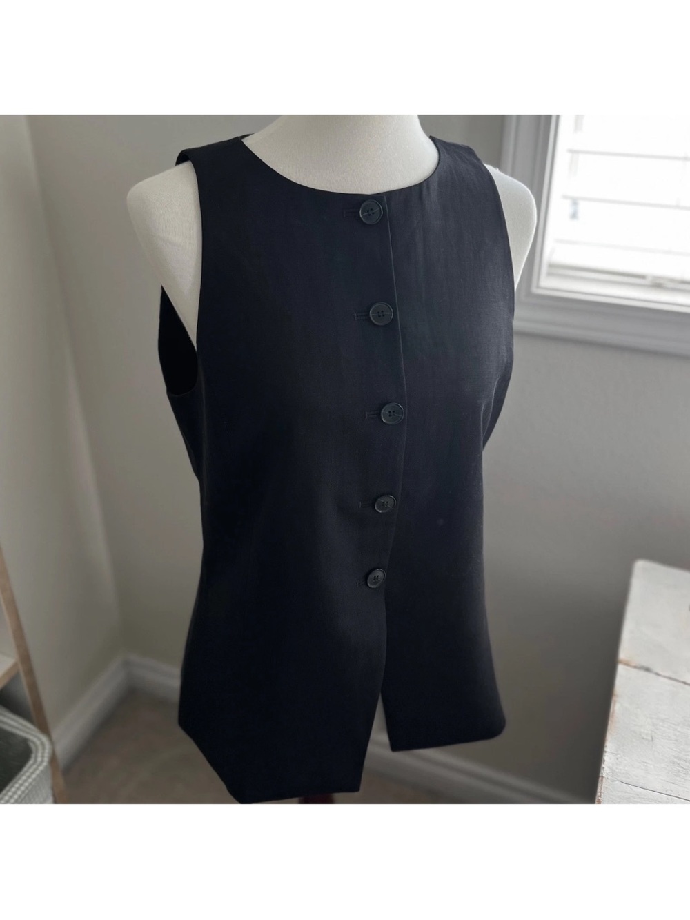 NEW Madewell Crewneck Cutaway Vest Drapey Twill Sz 8 TRUE BLACK Tank $98 #NW061 - Picture 5 of 16